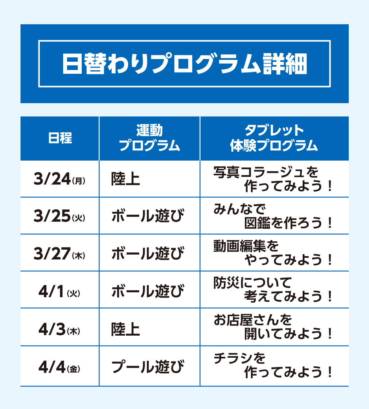 日替わりプログラム詳細